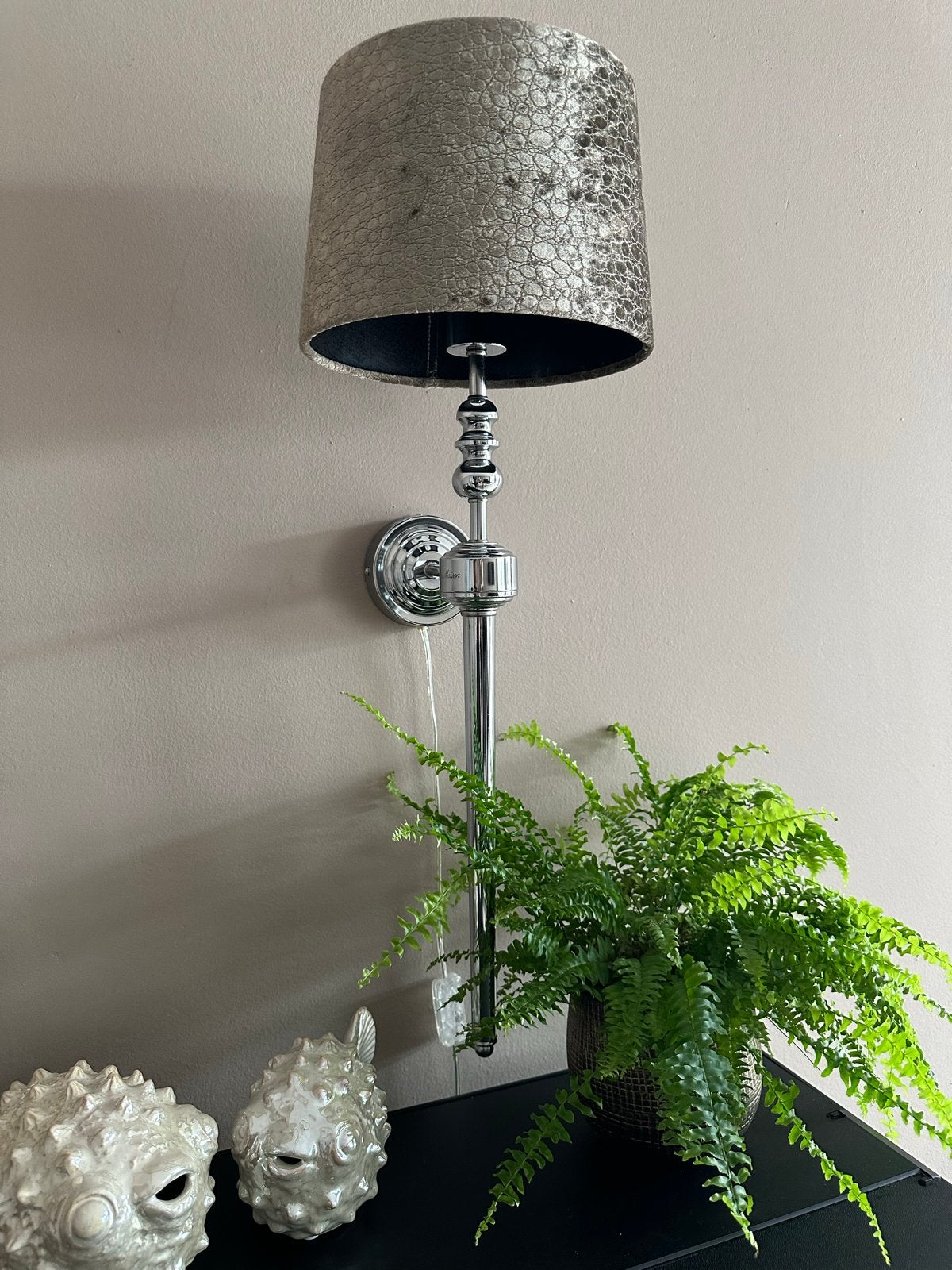 Riviera Maison wandlamp met kap - Chroom en grijs, Huis en Inrichting, Met snoer/stekker, Verzenden, Grijs, Overige fittingen
