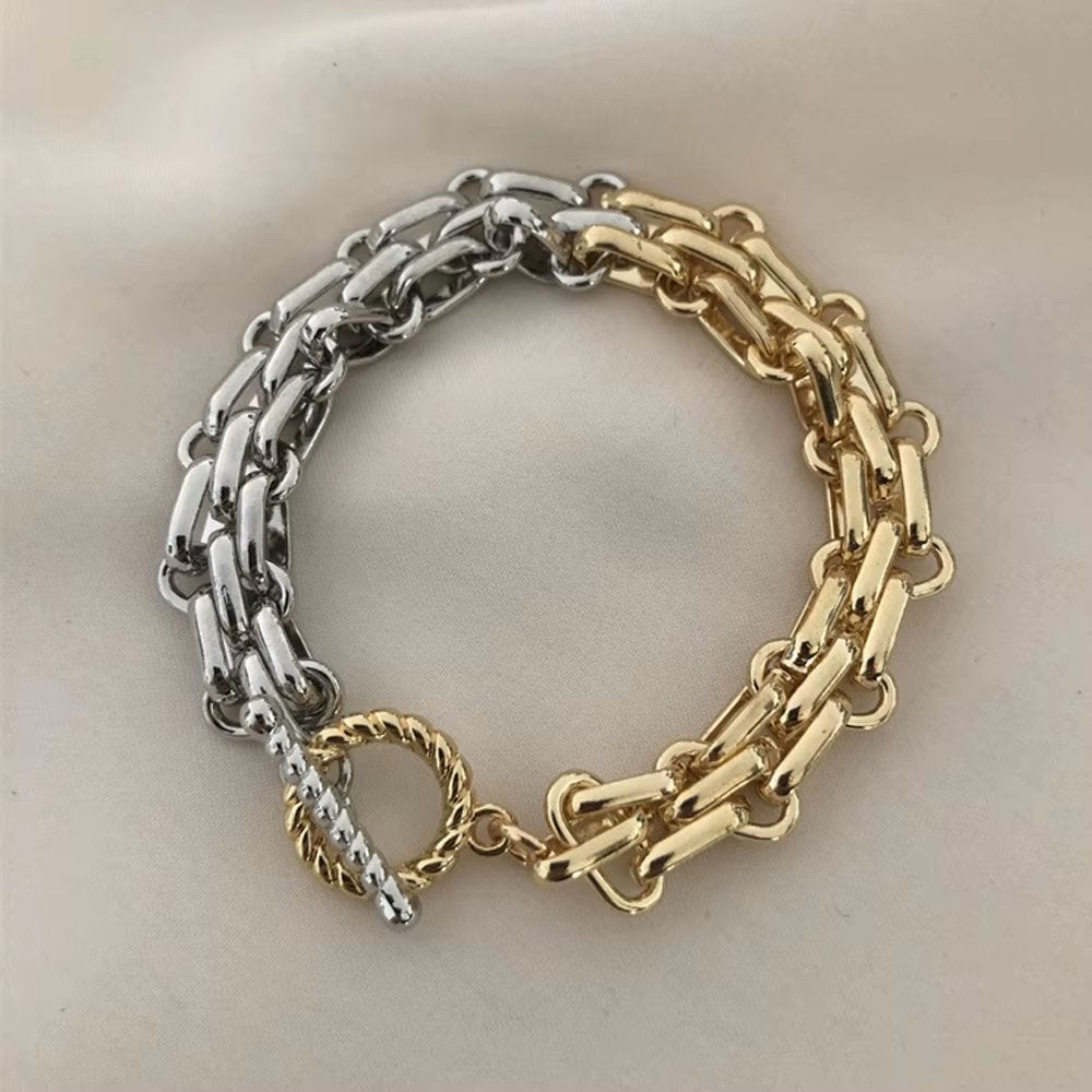 Goudkleurige En Zilverkleurige Stalen Dames Armband, Verzenden, Nieuw, Overige kleuren, Staal