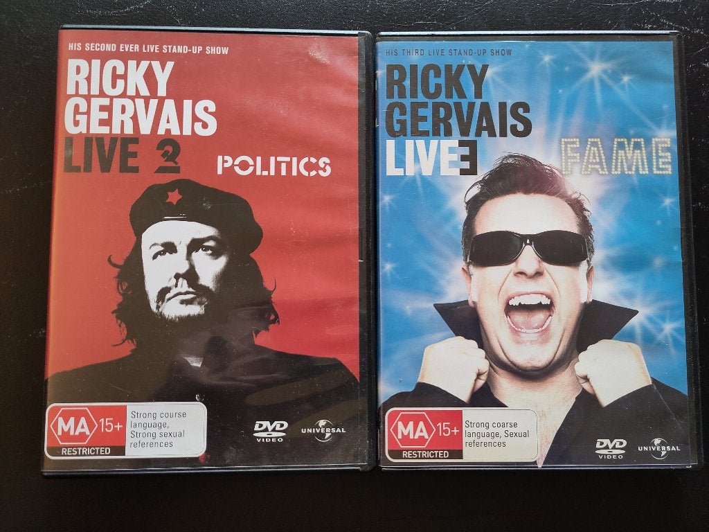 Ricky Gervais Live 2 & 3 dvd's, Cd's en Dvd's, Vanaf 16 jaar, Verzenden, Stand-up comedy, Gebruikt