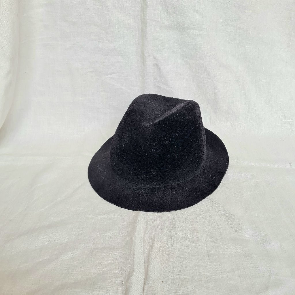 Vintage Ferruccio Vecchi fedora hoed in 100% wol zwart vilt, 56 of 57 cm (M, 7 of 7⅛ inch), Hoed, Gedragen, Ferruccio Vecchi