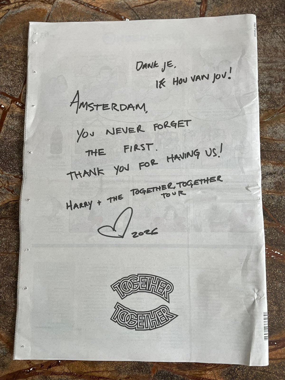 Harry Styles - Parool - Newspaper, Ophalen of Verzenden, Zo goed als nieuw