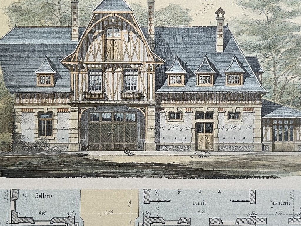 Vakwerkhuis in de Elzas - originele litho 1910, Antiek en Kunst, Kunst | Etsen en Gravures, 40 cm, 50 cm, Ophalen of Verzenden