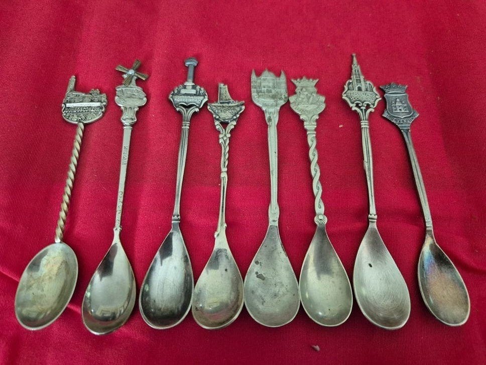Nederland | 8 Souvenir Lepeltjes | Vintage | verzilverd, Ophalen of Verzenden