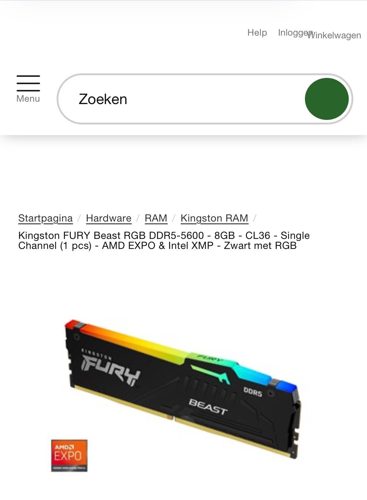 RAM Geheugenmodule Kingston Fury DDR5, Computers en Software, RAM geheugen, 8 GB, Nieuw, Ophalen of Verzenden, Desktop