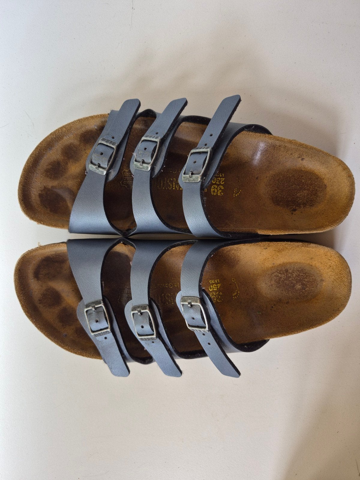 Birkenstock slippers maat 39 smal, Blauw, Gedragen, Birkenstock, Ophalen