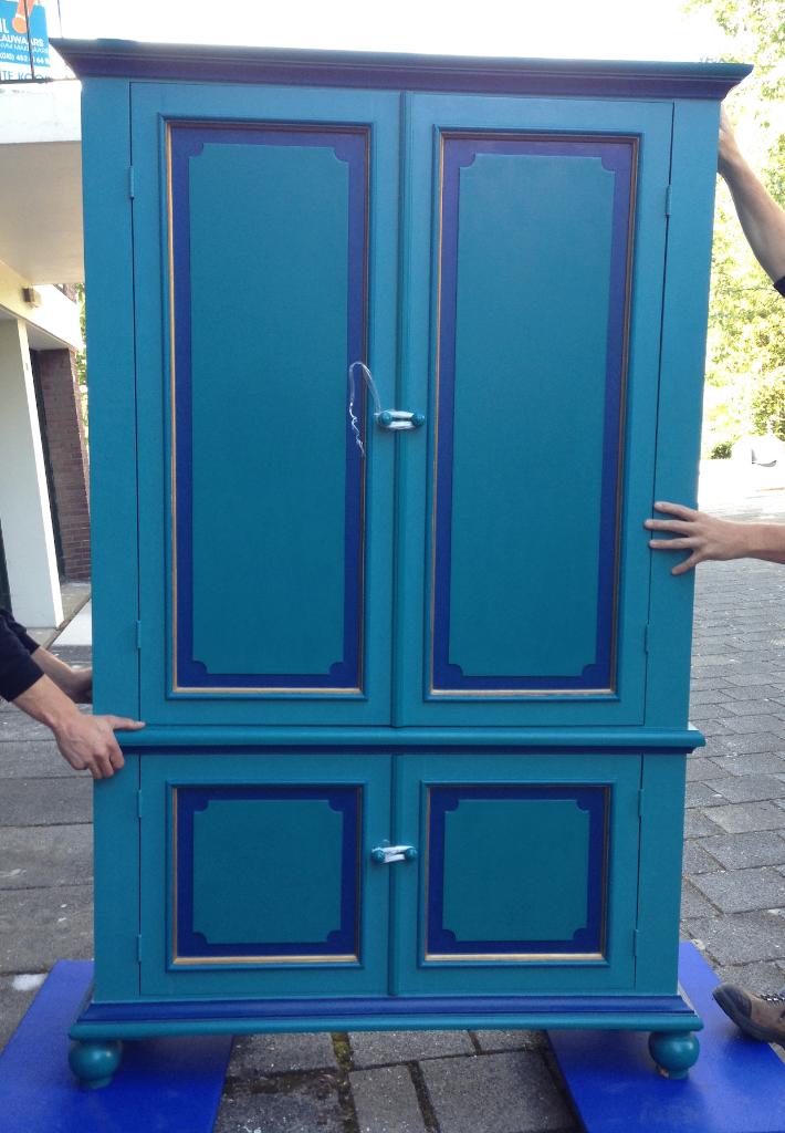 keukenkast + kastje / blauw, Antiek en Kunst, Ophalen