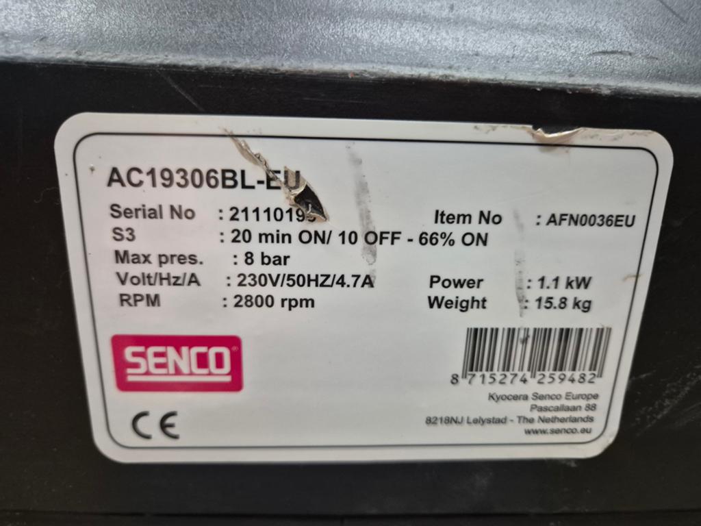 Senco compressor, Doe-het-zelf en Verbouw, Minder dan 25 liter, Ophalen, Zo goed als nieuw, Minder dan 200 liter/min