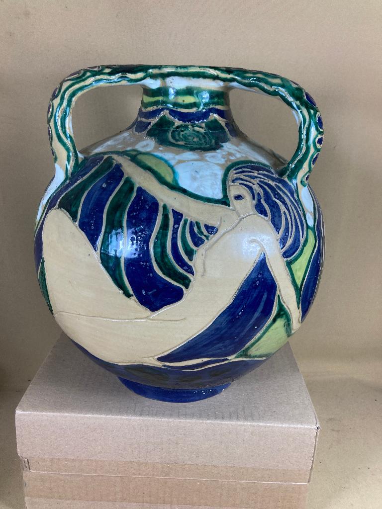 Jugendstil aardewerk kruik gemerkt L.G.R.E.P., Antiek en Kunst, Antiek | Vazen, Ophalen of Verzenden