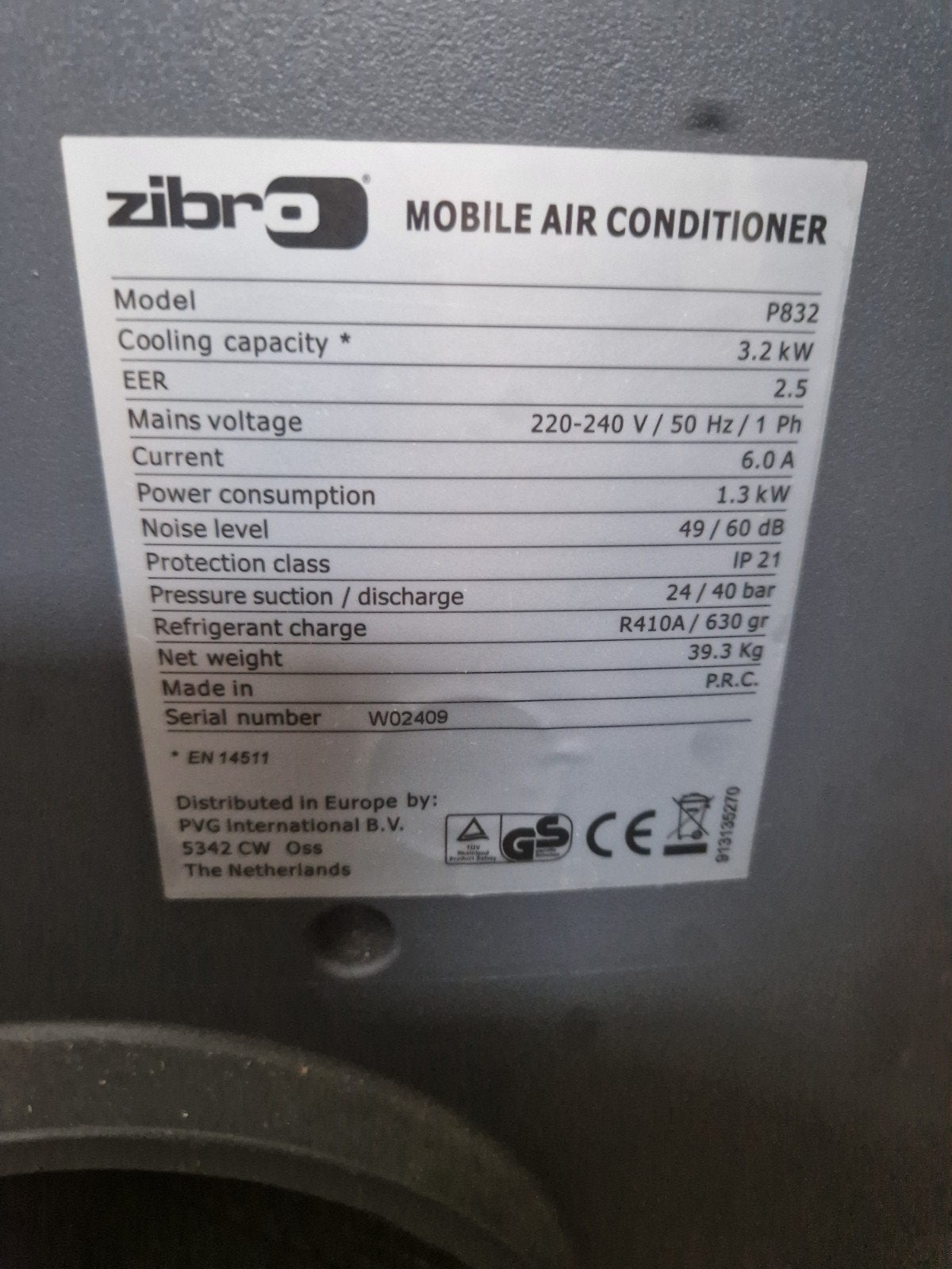 Zibro Mobiele Airco P832 - Koel en Comfortabel, Gebruikt, Ophalen of Verzenden, Koelen en Ontvochtigen, Mobiele airco