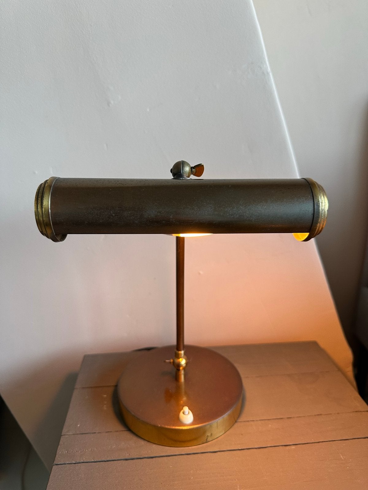 Vintage Pianolamp / Bureaulamp - Messing, Bureaulamp, Goud, Ophalen of Verzenden, Gebruikt