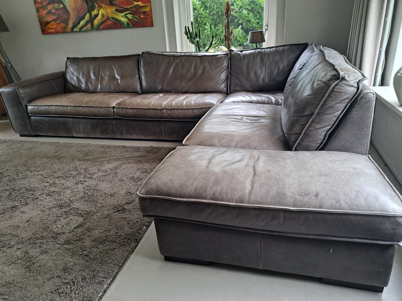Zeer nette kwaliteitsbank. leer rook en huisdiervrij, 100 tot 125 cm, Hoekbank, 300 cm of meer, Leer