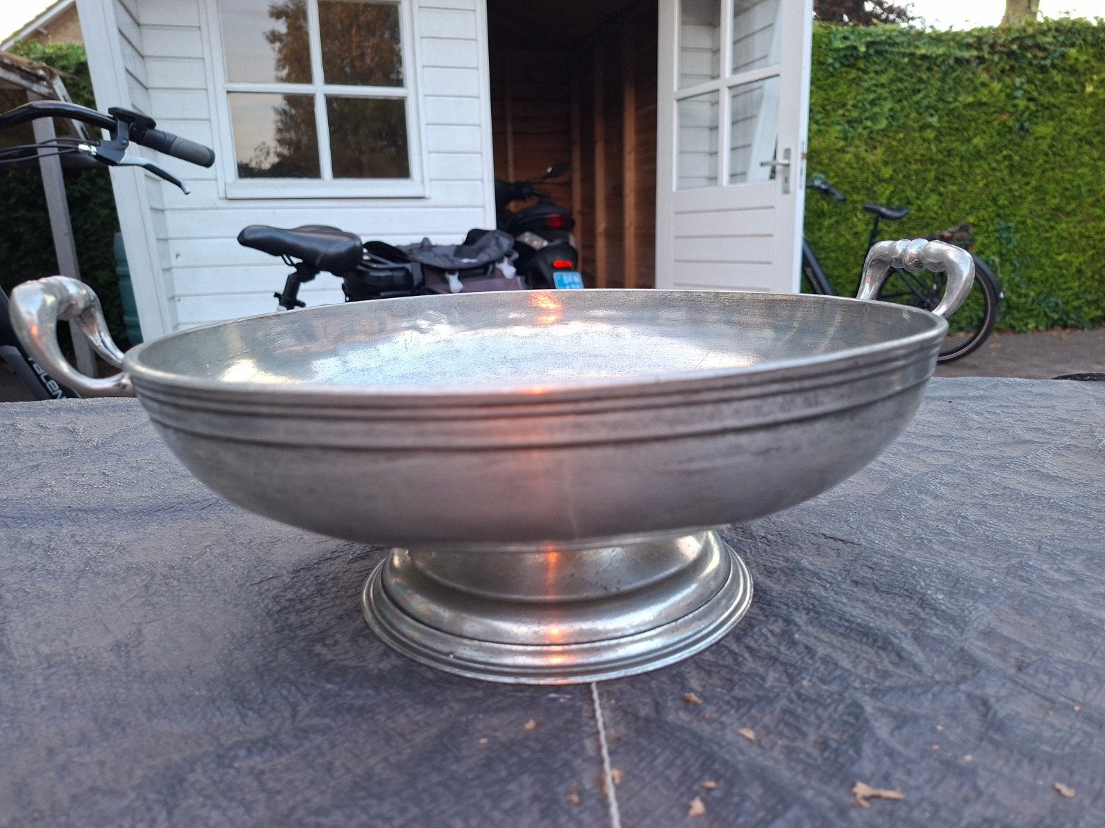 Tinnen schaal, Ophalen, Rond, Glas