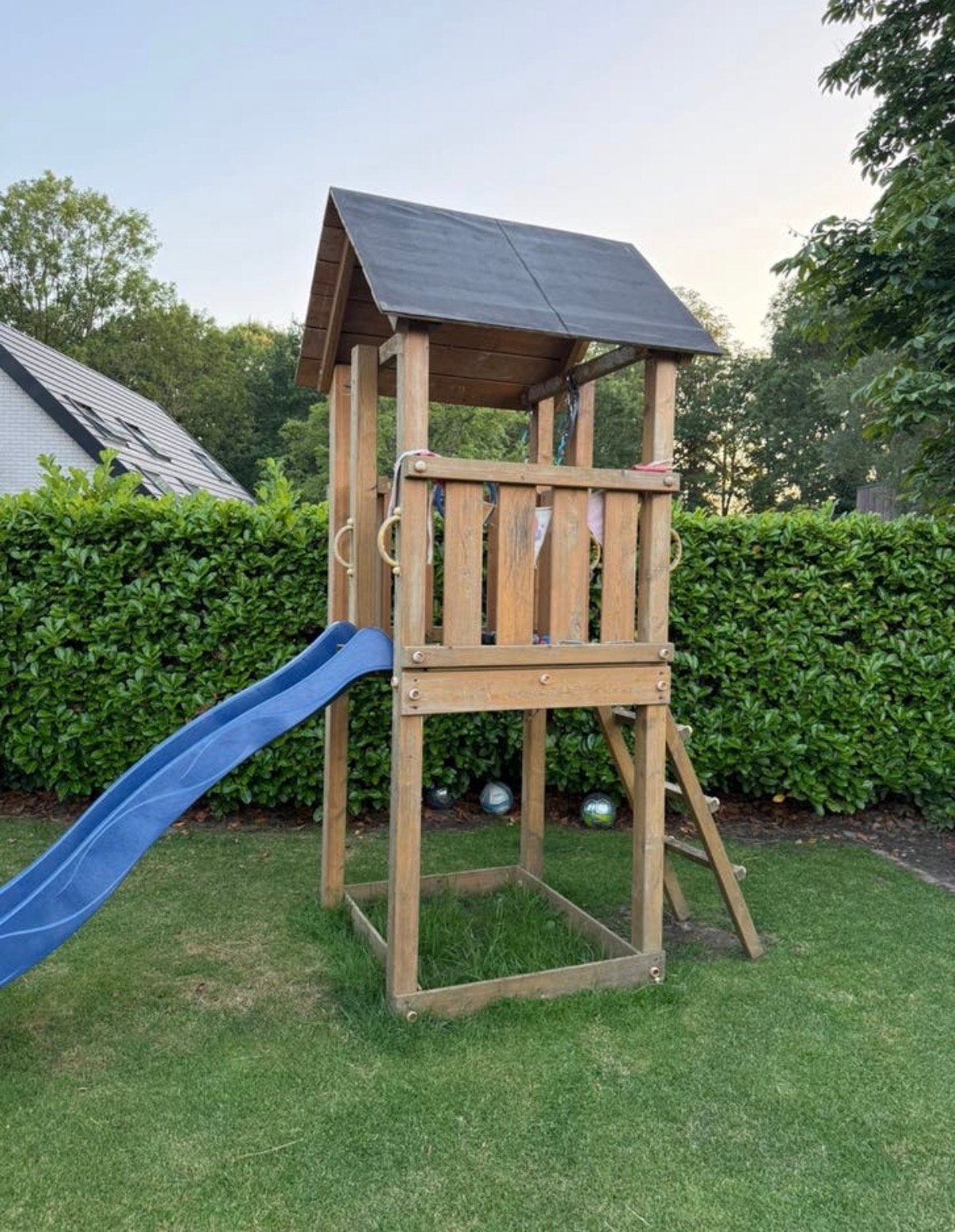 Houten Speeltoestel met Glijbaan en Klimrek, Kinderen en Baby's, Speelgoed | Buiten | Speeltoestellen, Ophalen, Gebruikt, Glijbaan