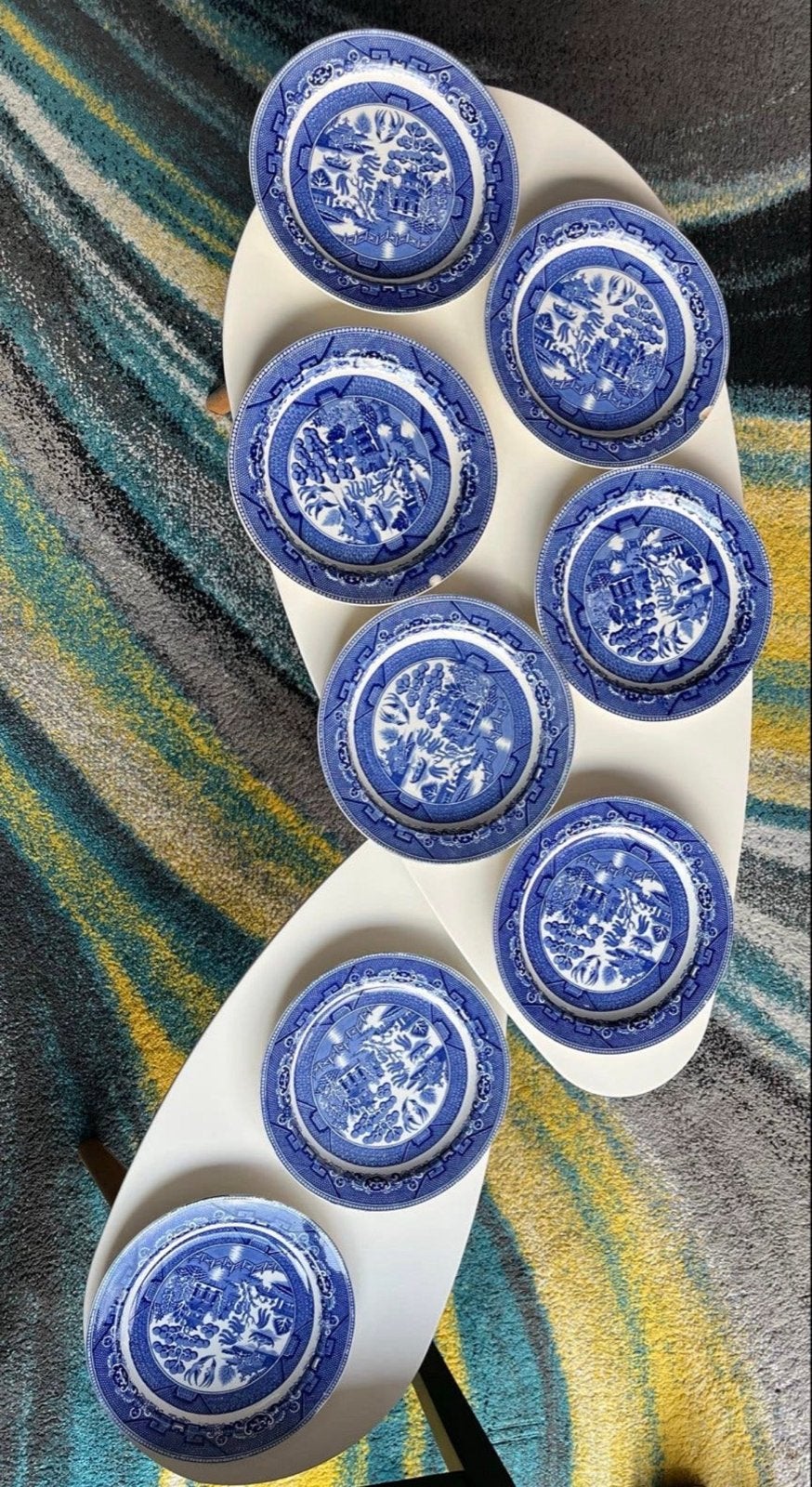 Set van 8 Vintage Blauw Wit Willow Patroon Borden, Antiek en Kunst, Ophalen
