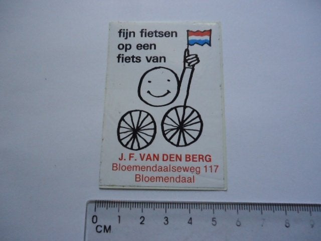 sticker oud BLOEMENDAAL fietsen fijn F vd BERG winkel retro, Verzenden, Zo goed als nieuw, Bedrijf of Vereniging