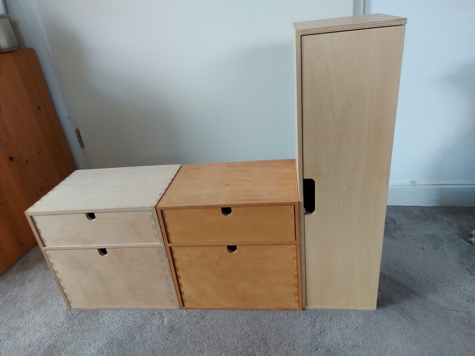 Handig 3 houten Moppe kastje oa voor op een bureau jaren 90, Ophalen, 50 tot 100 cm, Minder dan 50 cm, Minder dan 50 cm
