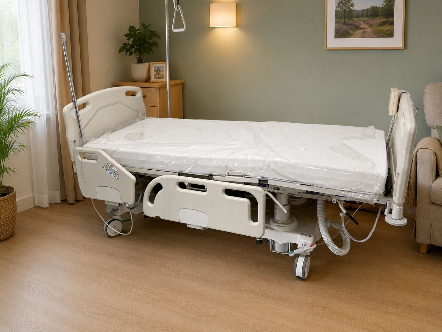 Verstelbaar ziekenhuisbed met afstandsbediening, Ophalen, 90 cm, Eenpersoons, Wit