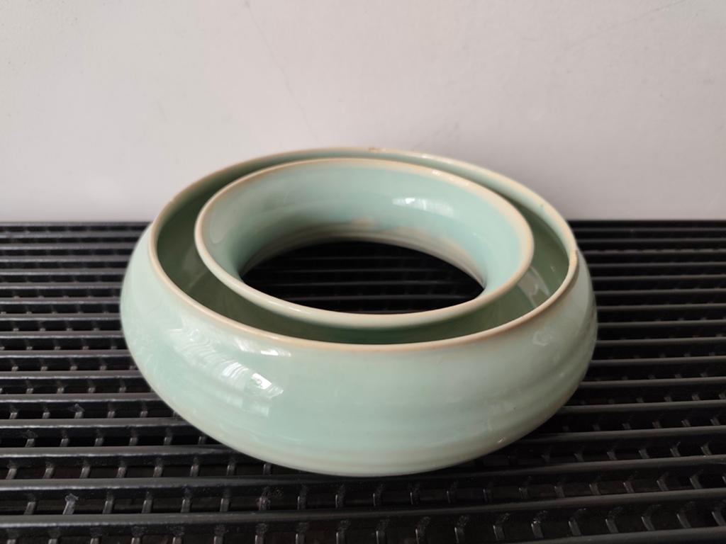 Sphinx Maastricht vintage zeegroene ringvaas keramiek 17 cm, Ophalen of Verzenden