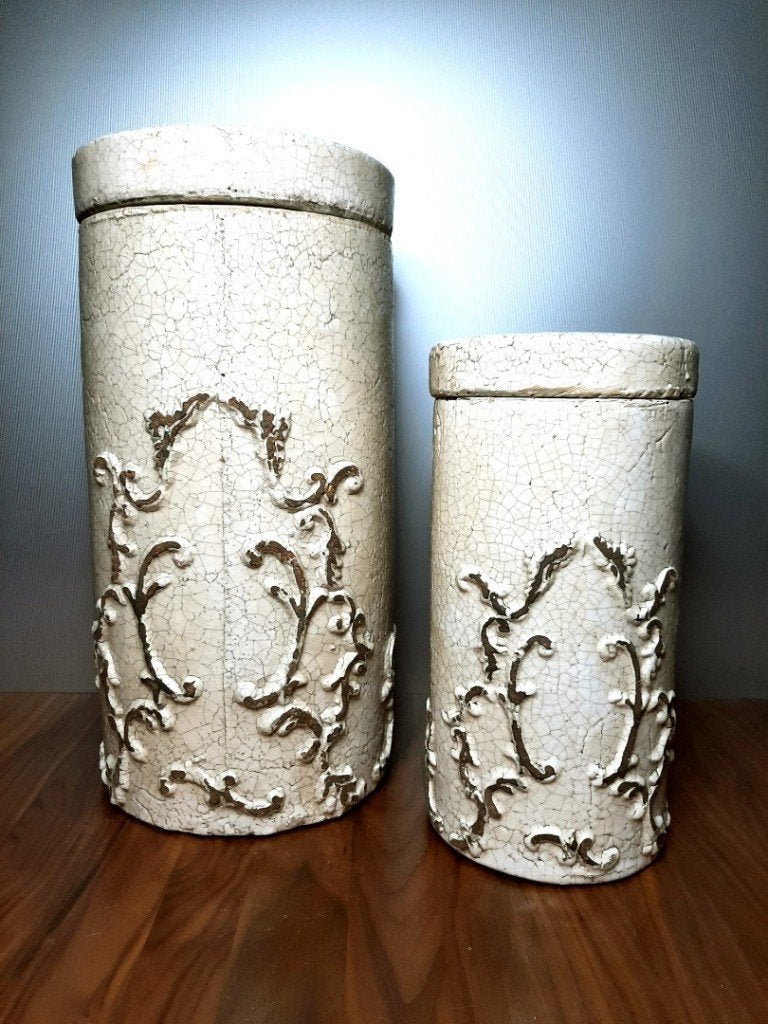 Set van twee decoratieve potten van aardewerk., Gebruikt, Keramiek, Overige typen, Onbekend