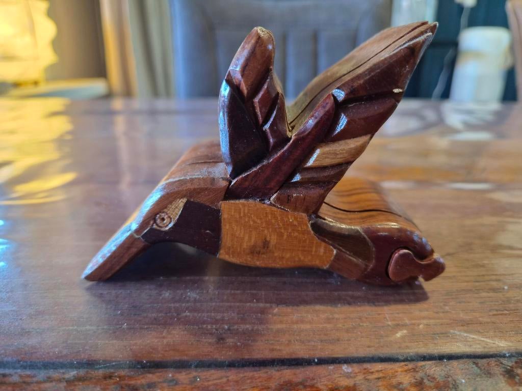 Houten puzzeldoosje in de vorm van een vogel, Ophalen of Verzenden, Gebruikt