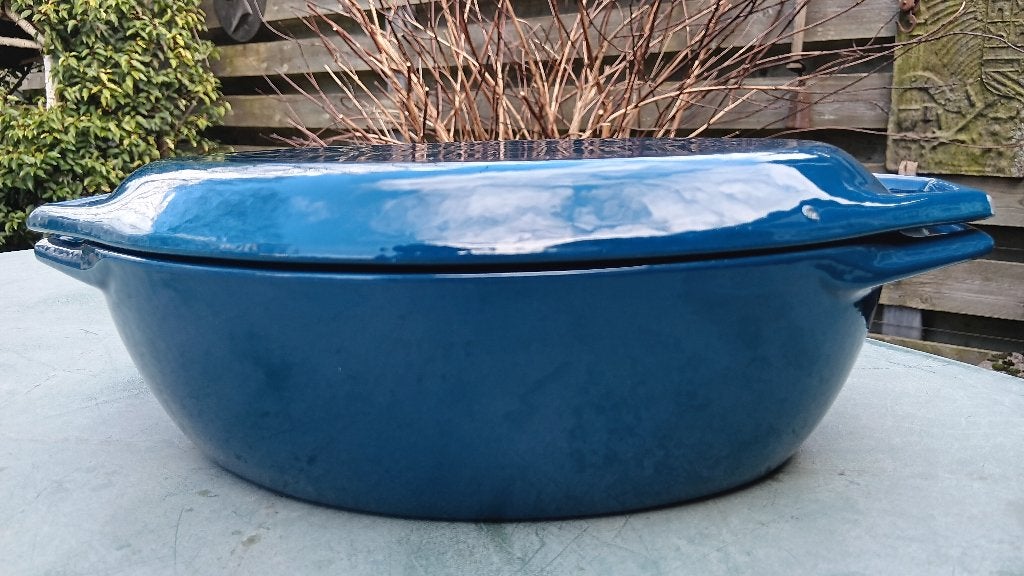 Vintage COPCO Michael Lax gietijzer blauw ovaal pan (G246), Geschikt voor inductie, Ophalen of Verzenden, Zo goed als nieuw, Overige merken