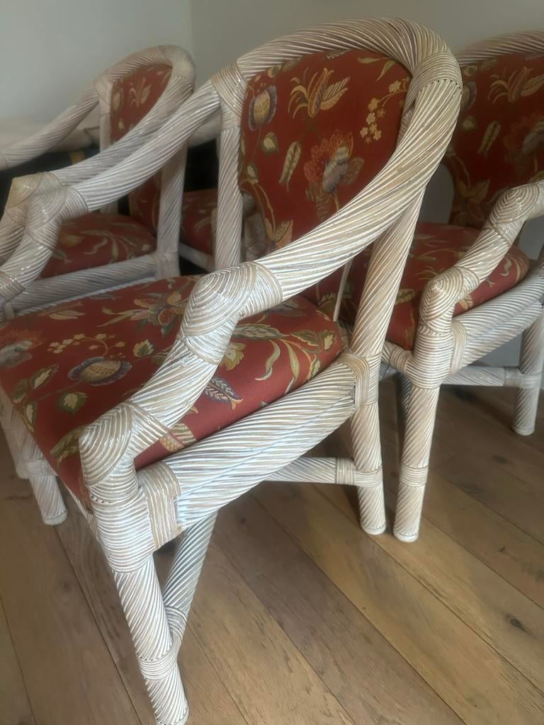 Set van 4 Manou stoelen met geweldige stof, Huis en Inrichting, Stoelen, Gebruikt, Vier, Riet of Rotan, Overige kleuren, Ophalen of Verzenden