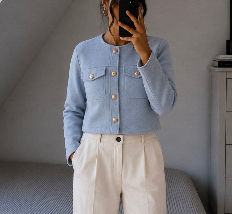 Zara - Blazer jasje/top hemelsblauw met gouden knopen, Kleding | Dames, Jasje, Maat 34 (XS) of kleiner, Gedragen, Verzenden