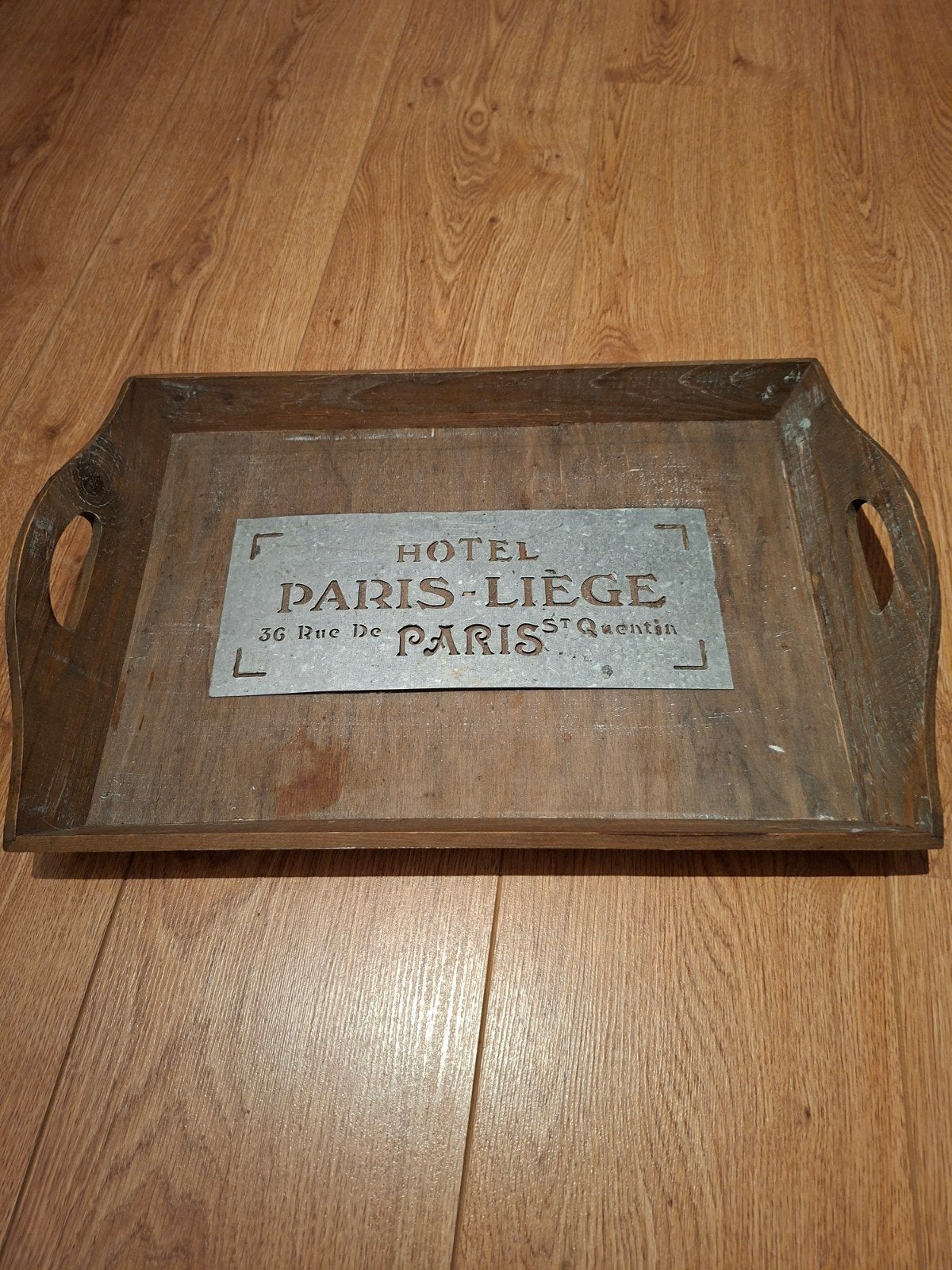 Vintage Brocante Dienblad Hotel Paris-Liège, Gebruikt, Met afbeelding/tekst, Ophalen of Verzenden, Dienblad