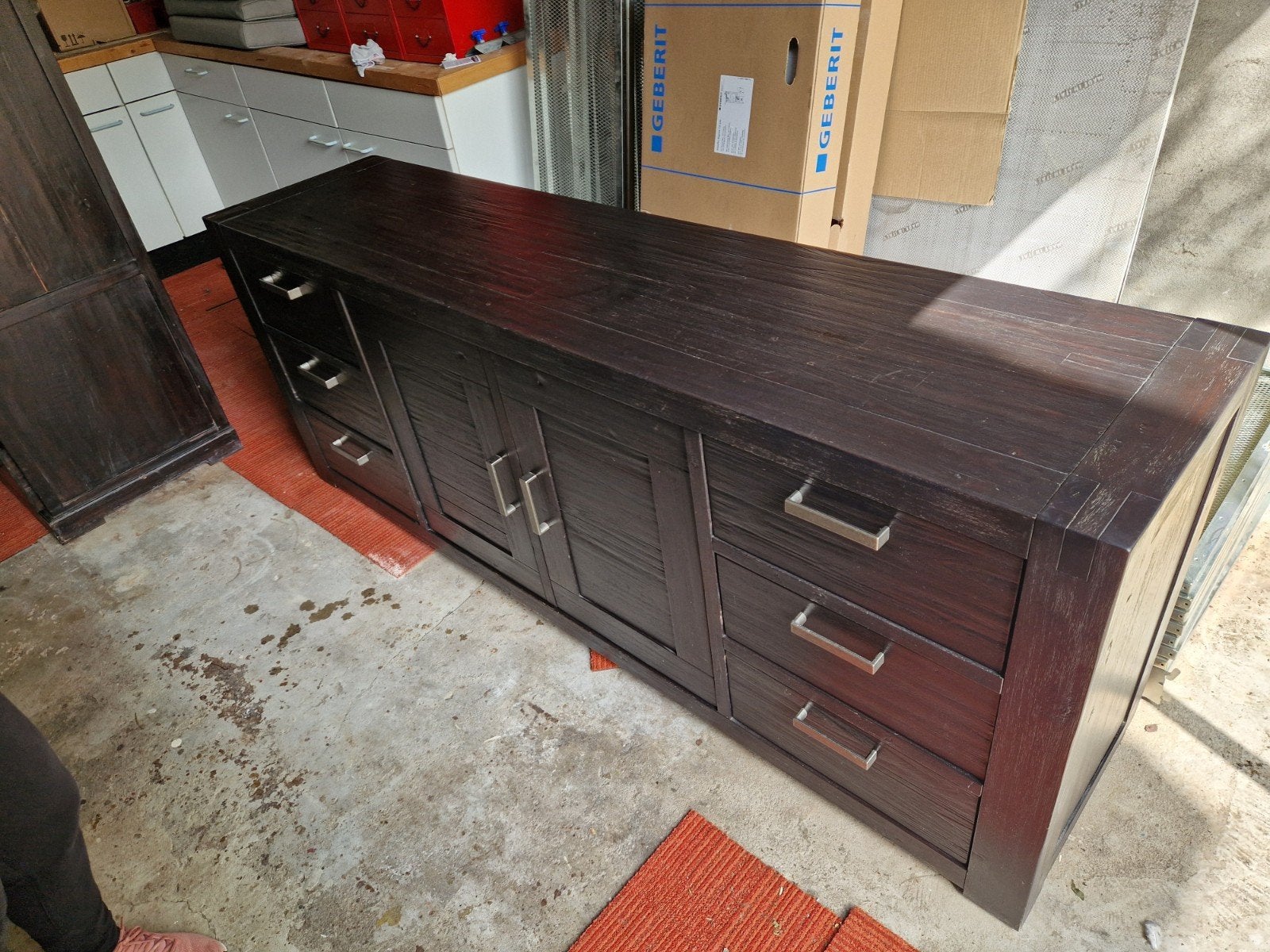 Dressoir koloniaal donkerbruin robuuste look, Ophalen, Gebruikt, Met lade(s), 200 cm of meer
