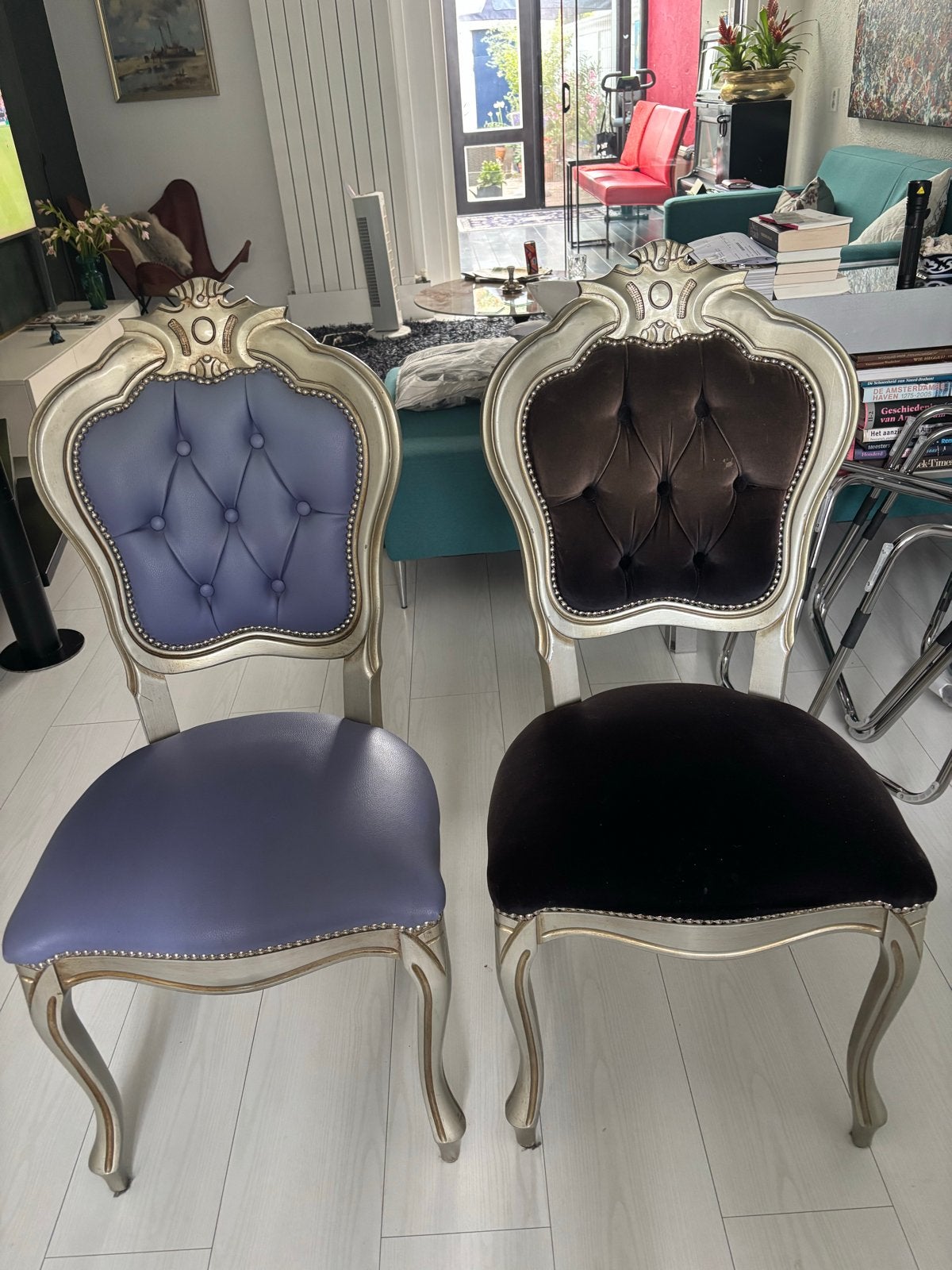 6 Italiaanse stoelen in goede staat - 35 euro per stoel, Gebruikt, Overige kleuren, Verzenden, Stof