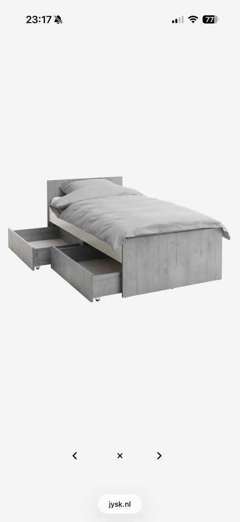Twee BILLUND Bedframes 90x200 met opbergruimte wit/beton, Ophalen of Verzenden, Zo goed als nieuw, 180 cm of meer, 85 tot 100 cm