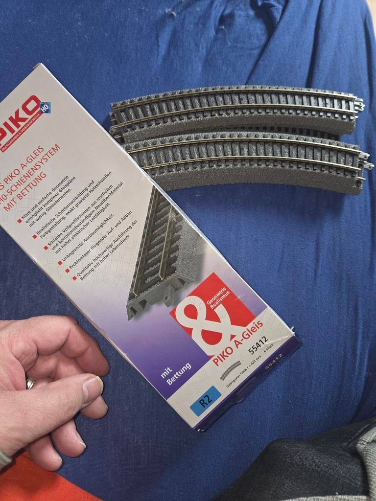 Piko A-Gleis met bedding - Gebogen rails R2 (55412, Gelijkstroom, Rails, Zo goed als nieuw, Piko