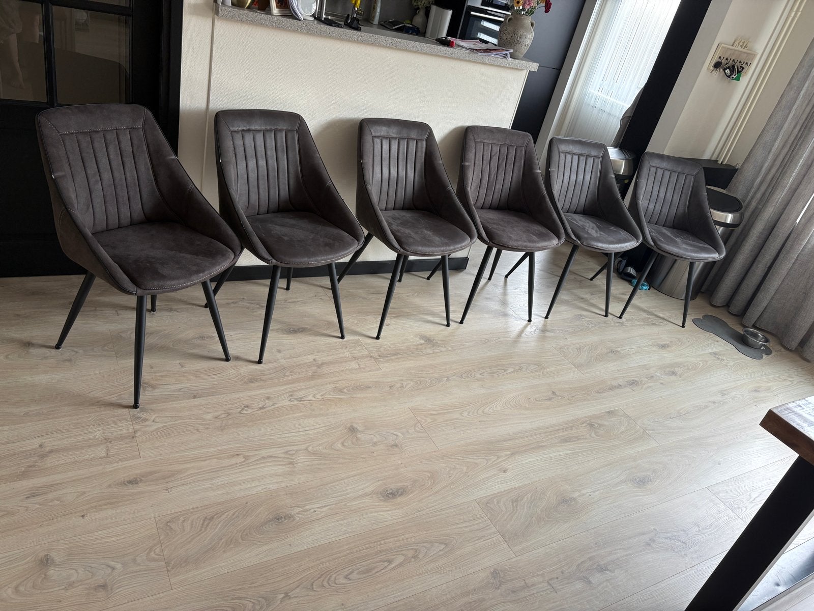 Set van 6 grijze eetkamerstoelen - Gebruikt, Ophalen, Gebruikt, Vijf, Zes of meer stoelen, Stof