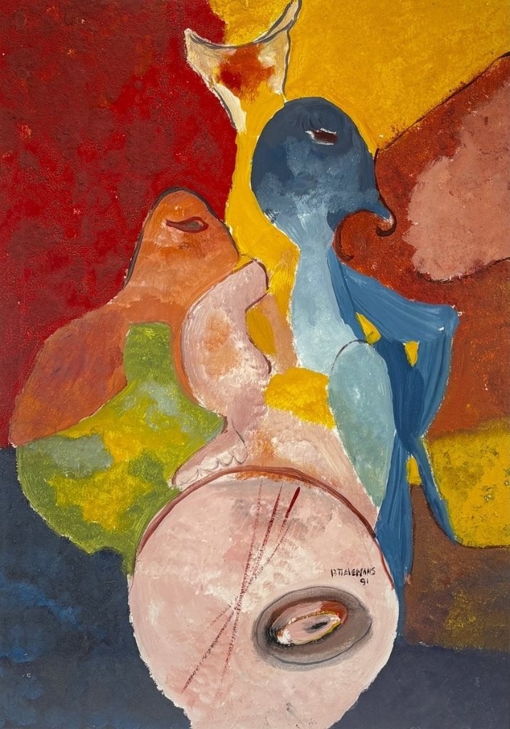 935. Schilderij, P. Tielemans – abstracte compositie, 1991