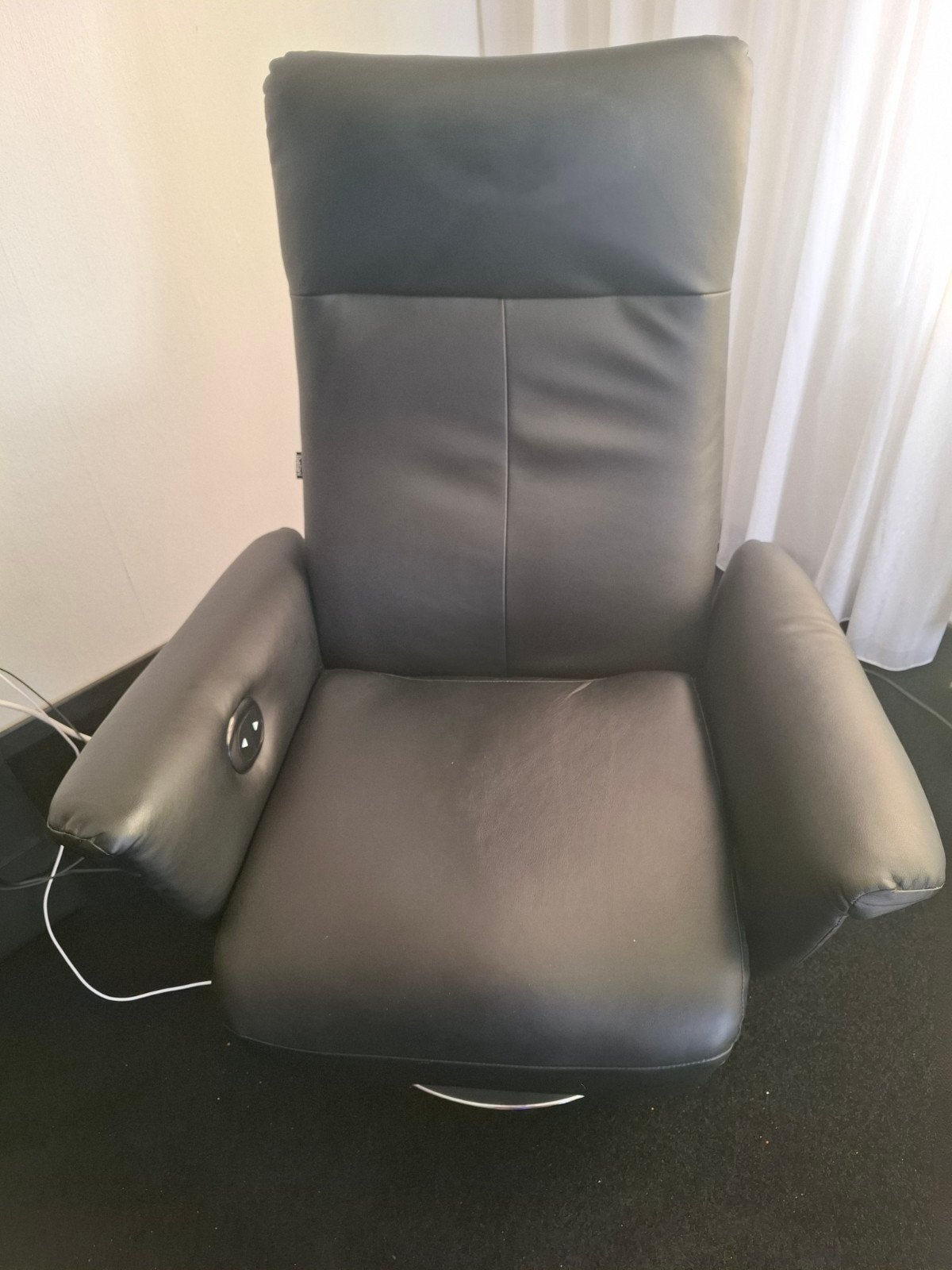 Zwarte leren relaxfauteuil met elektrische verstelling, Ophalen, Gebruikt, Zwart, Leer