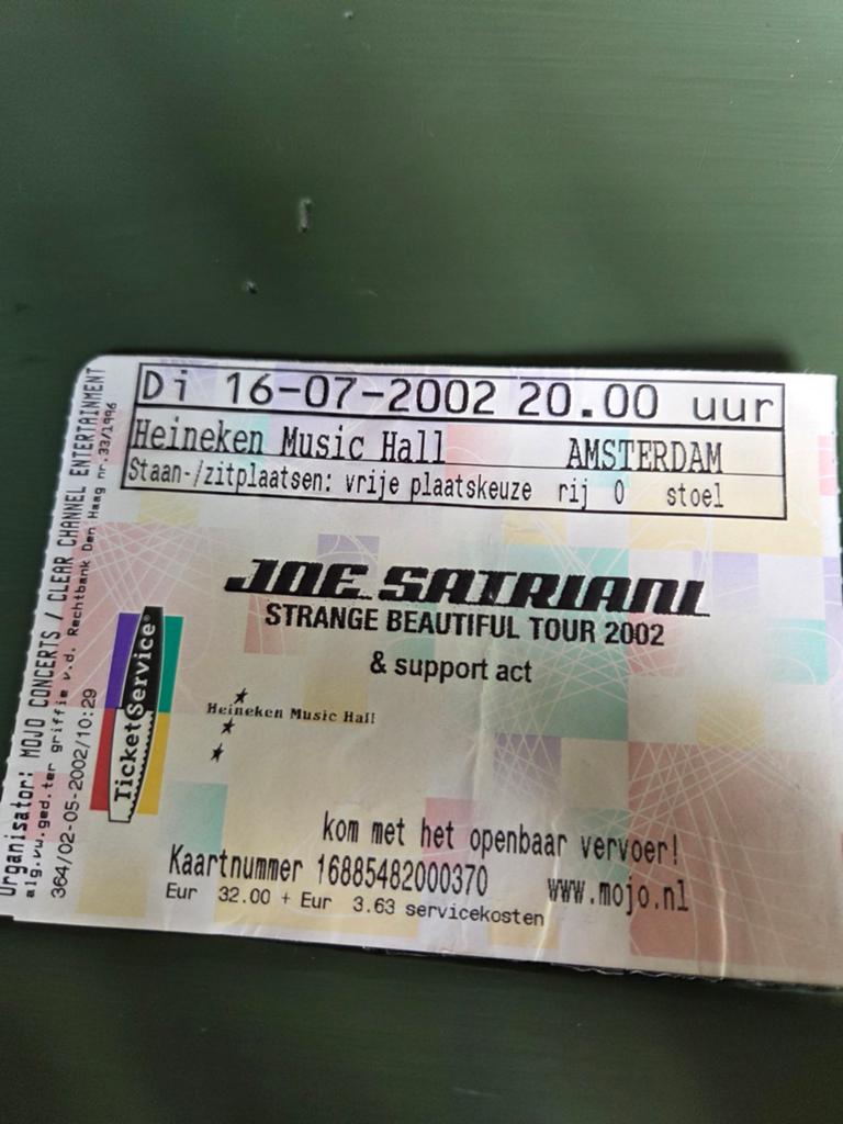 Concertkaart Joe Satriani HMH 2002, Ophalen of Verzenden, Gebruikt, Overige typen