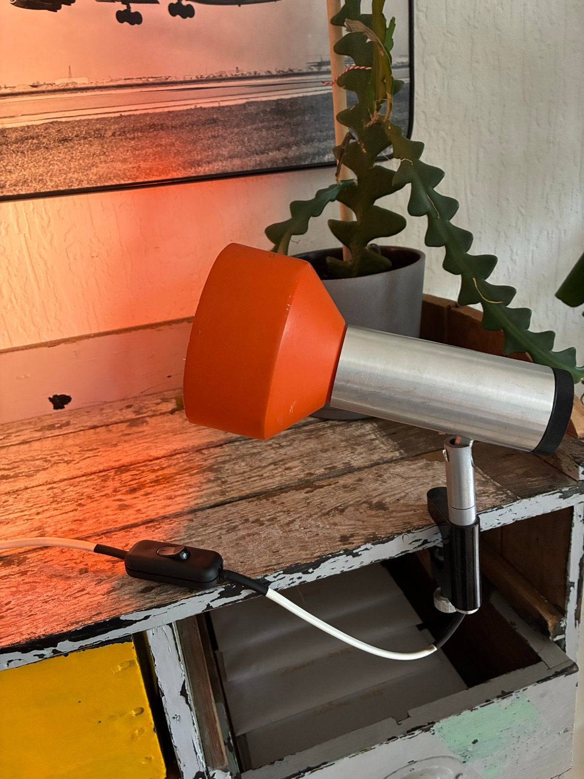 Vintage Philips klemlamp oranje/zilver - Made in Holland, Gebruikt, Philips, Oranje, Vintage