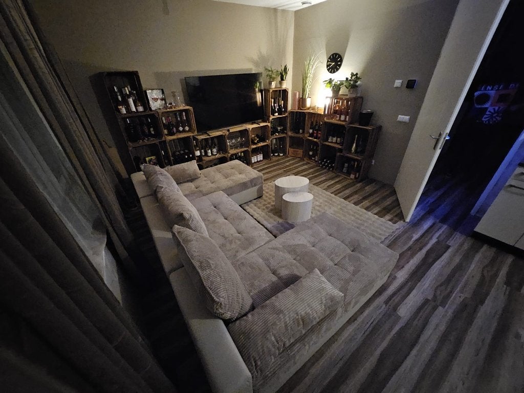 Mooie ribstof loungebank, 2 chaise longues en slaapfunctie, Ophalen, Hoekbank, Zo goed als nieuw, Stof