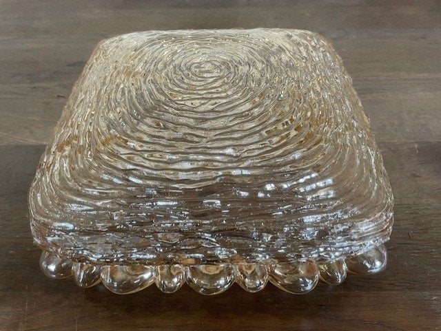 Grote vintage Plafonniere, vierkant amberkleurig, Ophalen of Verzenden, Plafondlamp, Overige kleuren, Glas