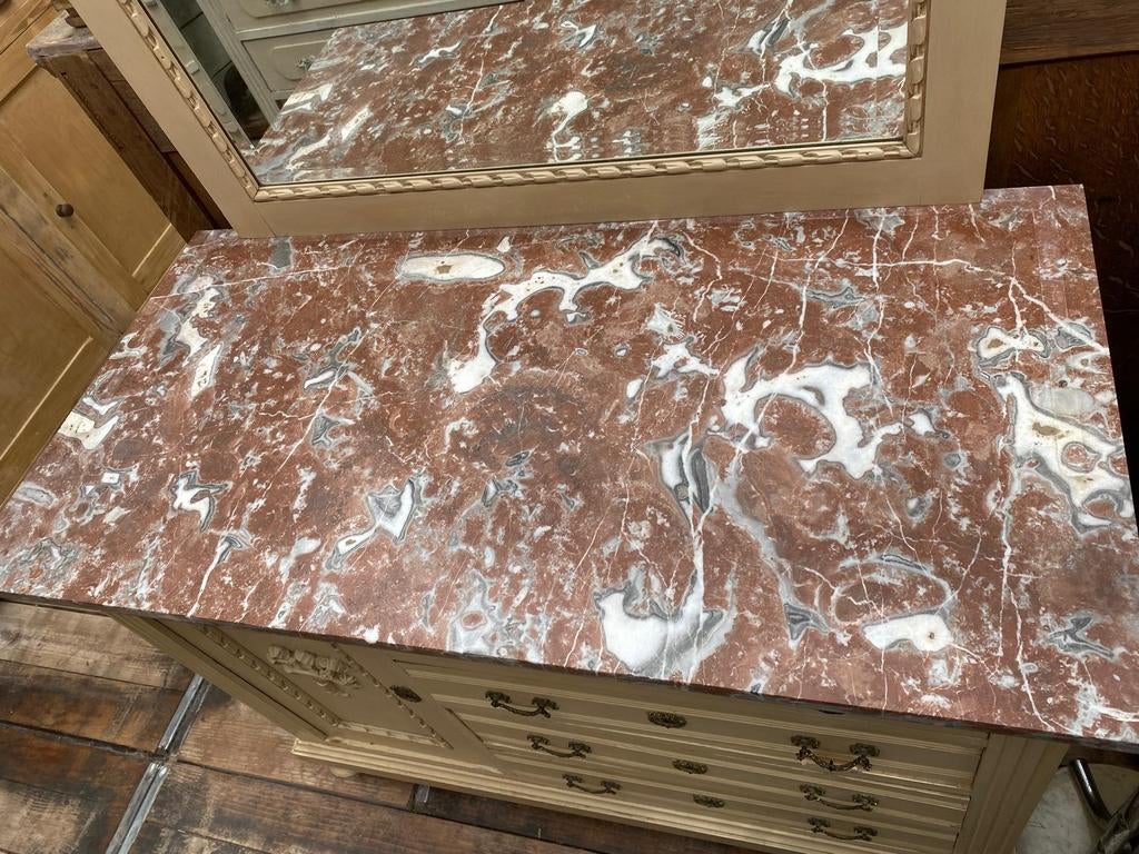Frans brocante kast commode met spiegel, Antiek en Kunst, Ophalen