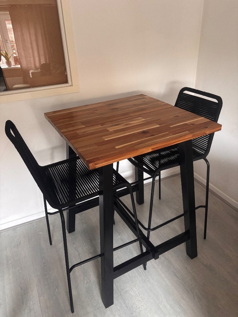 Bartafel met 2 krukken, Ophalen, Zo goed als nieuw, Inclusief barstoelen