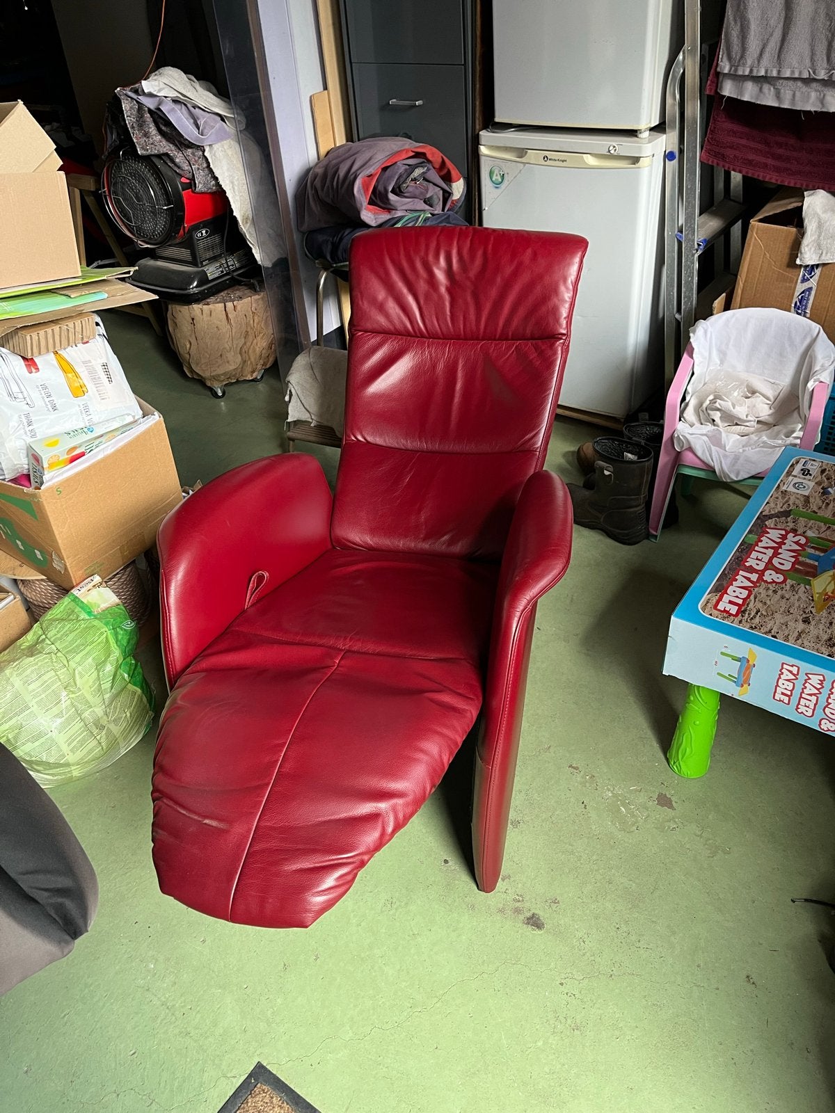 Comfortabele rode leren fauteuil, Huis en Inrichting, Fauteuils, Ophalen, Gebruikt, Leer, 75 tot 100 cm