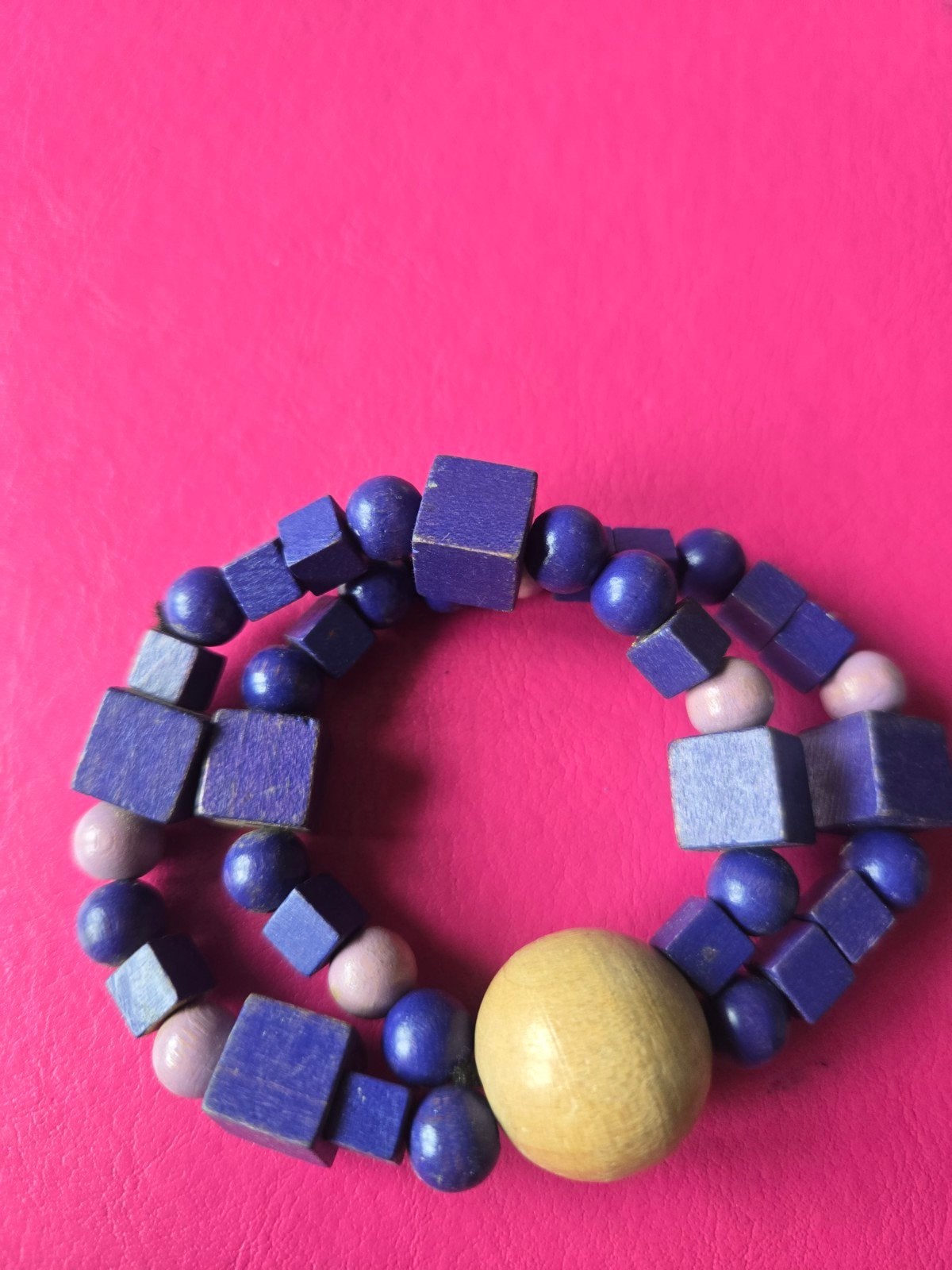 Houten kralen armband - Paars en naturel- kind, Ophalen of Verzenden, Gebruikt
