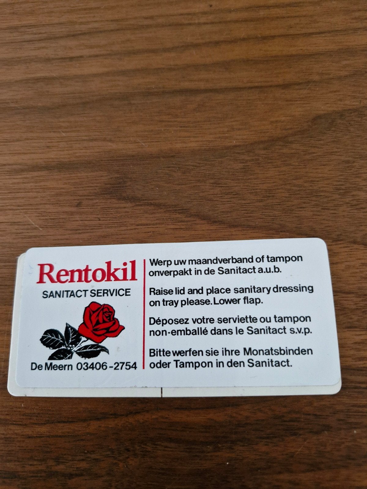 9759 Rentokil Sanitact Service Sticker - De Meern, Verzamelen, Ophalen of Verzenden, Gebruikt, Bedrijf of Vereniging