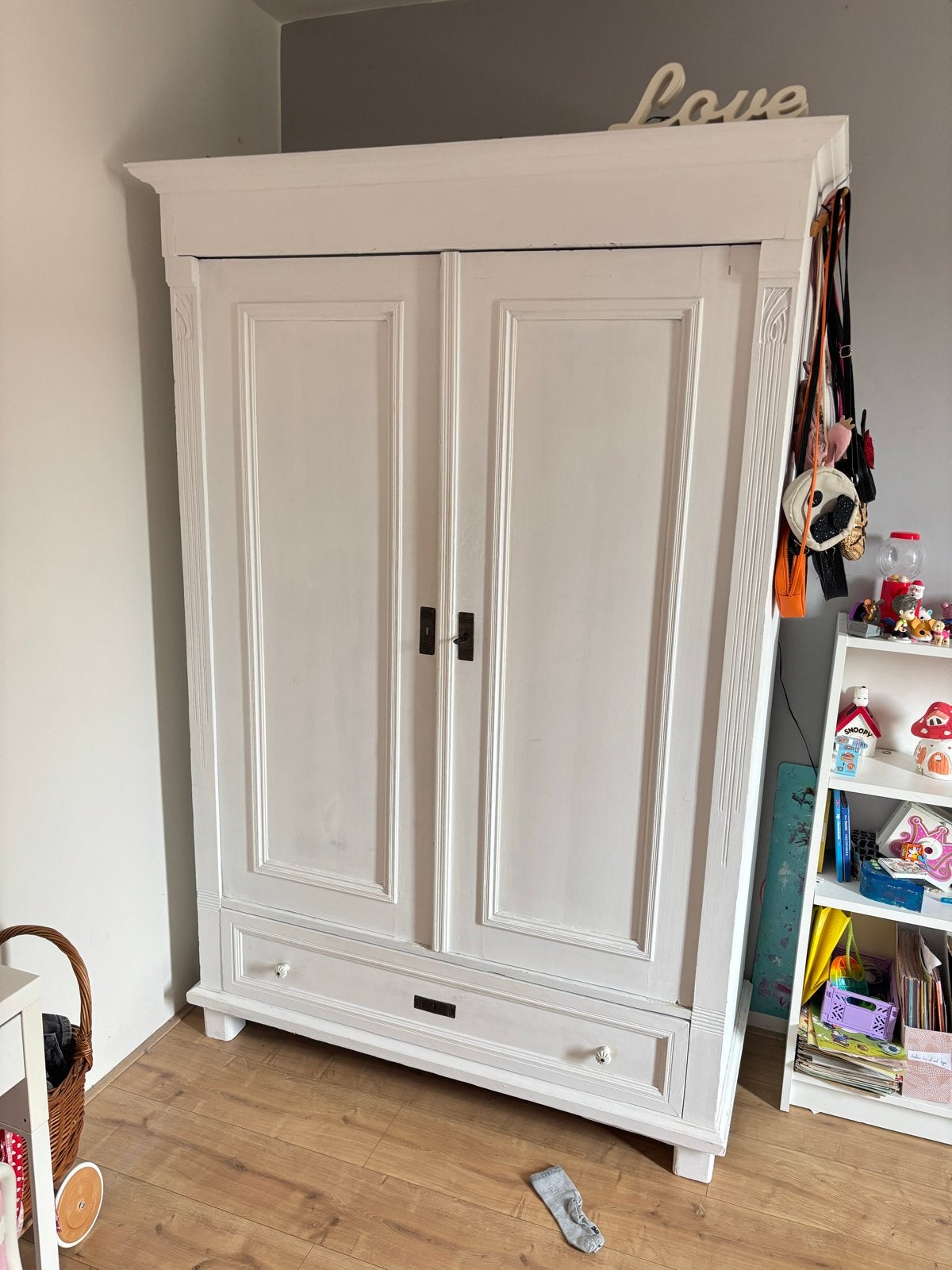 Kledingkast wit hout brocante, Ophalen, Gebruikt, 50 tot 100 cm, 150 tot 200 cm