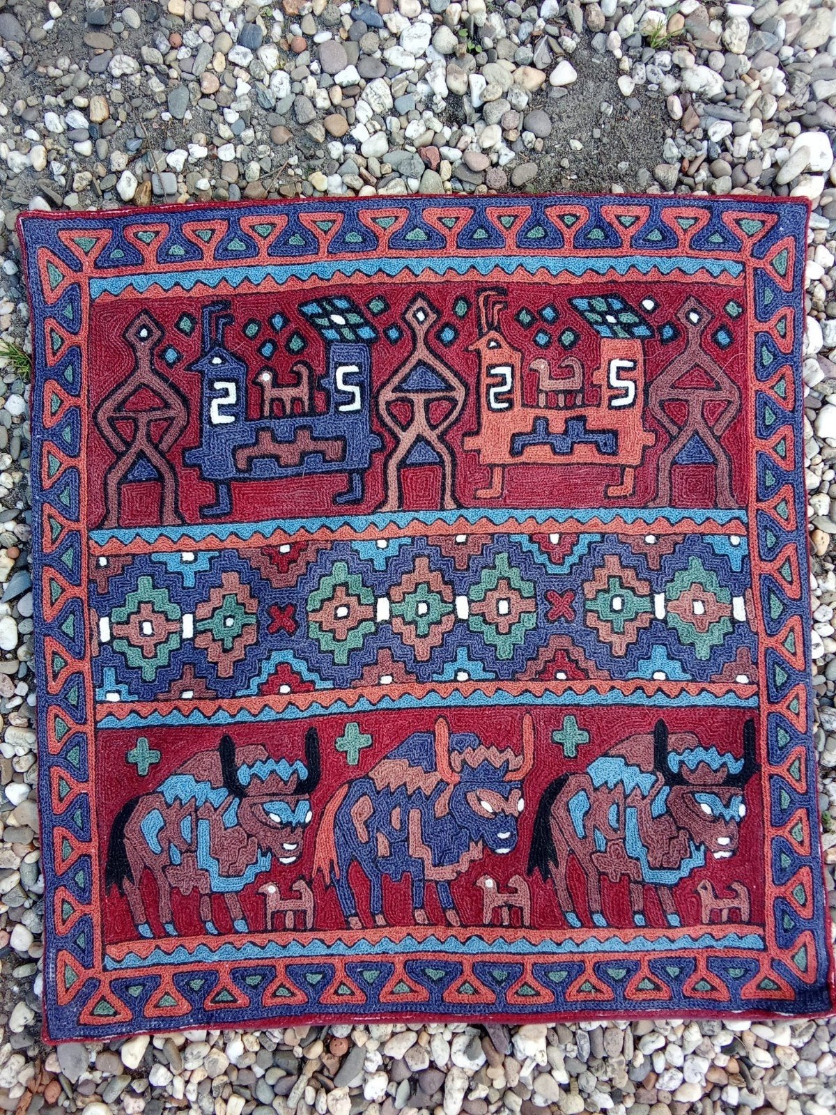 Prachtige geborduurde kussenhoes met dierenmotief, Huis en Inrichting, Gebruikt, Meerkleurig, Met print, Ophalen of Verzenden