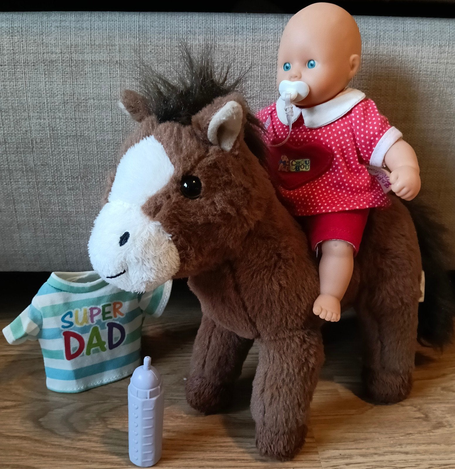 Zapf mini baby popje & knuffel paardje vintage, Verzenden, Zo goed als nieuw, Babypop