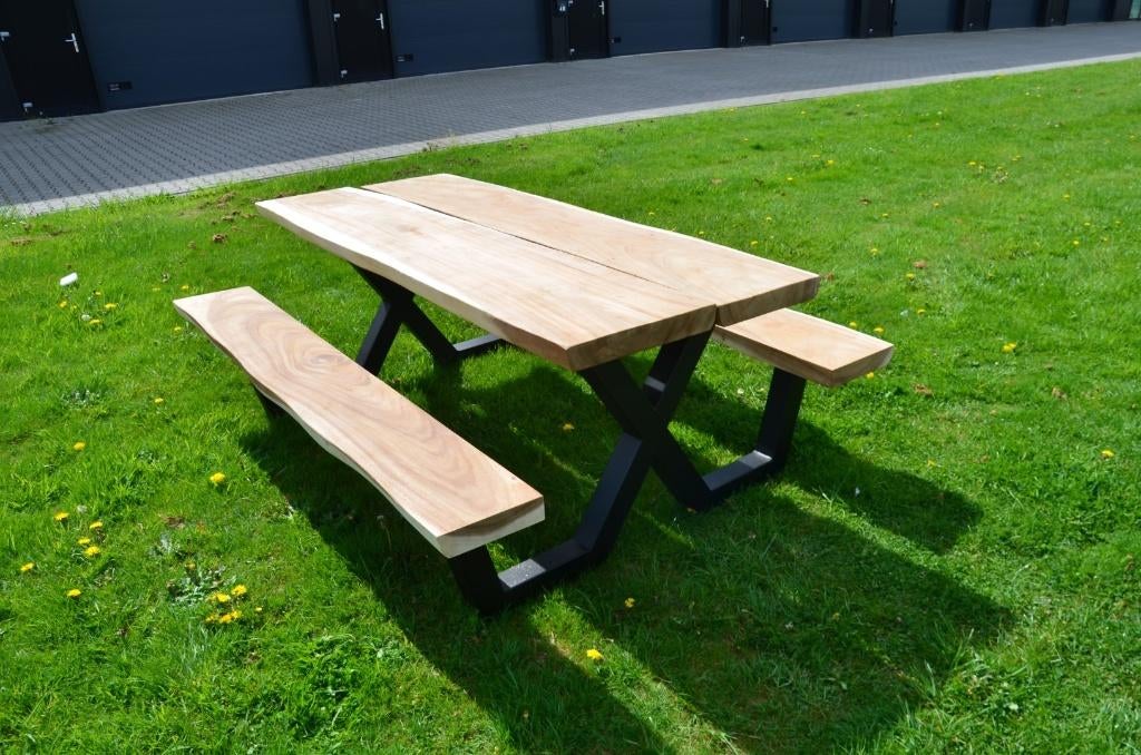 Suar industriële picknick bank 200 cm, Verzenden, Rechthoekig, Hout