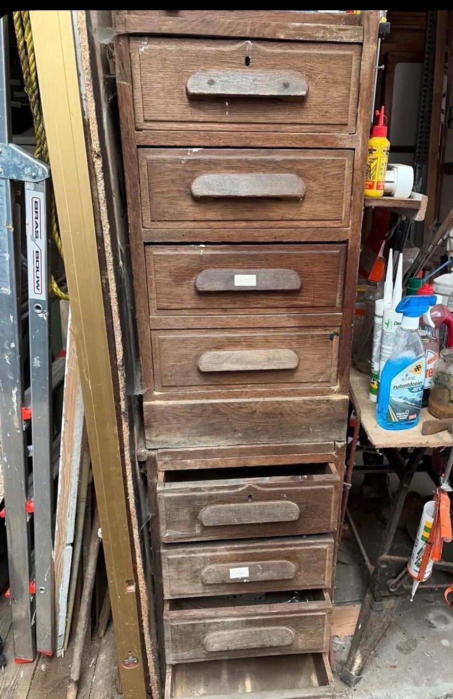 Vintage eiken archiefkast / notariskast met 8 laden, Ophalen of Verzenden