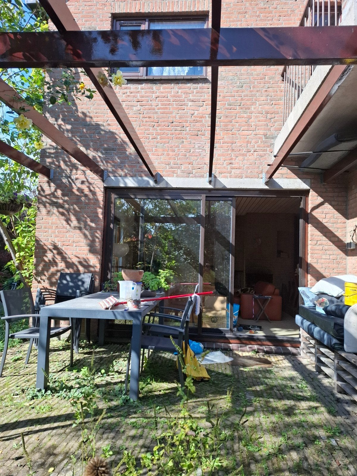 Donkerbruine aluminium schuifpui - 2.86m breed, 2.09m hoog, Doe-het-zelf en Verbouw, 225 cm of meer, Aluminium, Ophalen of Verzenden